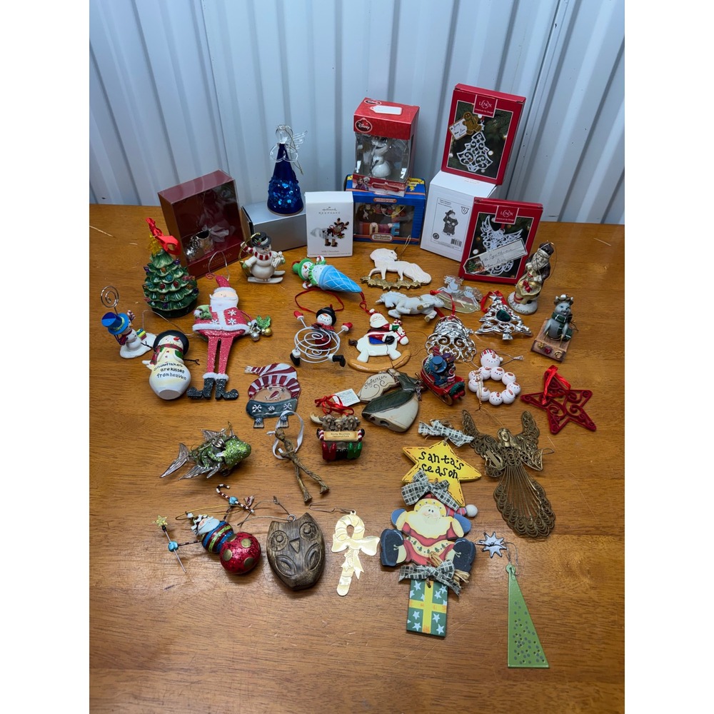 Christmas Ornament Lot Lenox Disney Olaf Hallmark Beatles NHL Santa Snowmen 30+